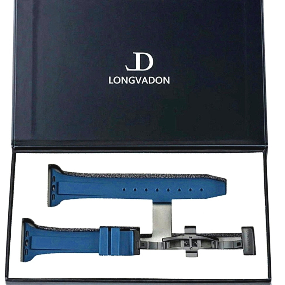 Longvadon Men Smartwatch Watchband Blue embossed leather Apple  1-9 Ultra 1, 2